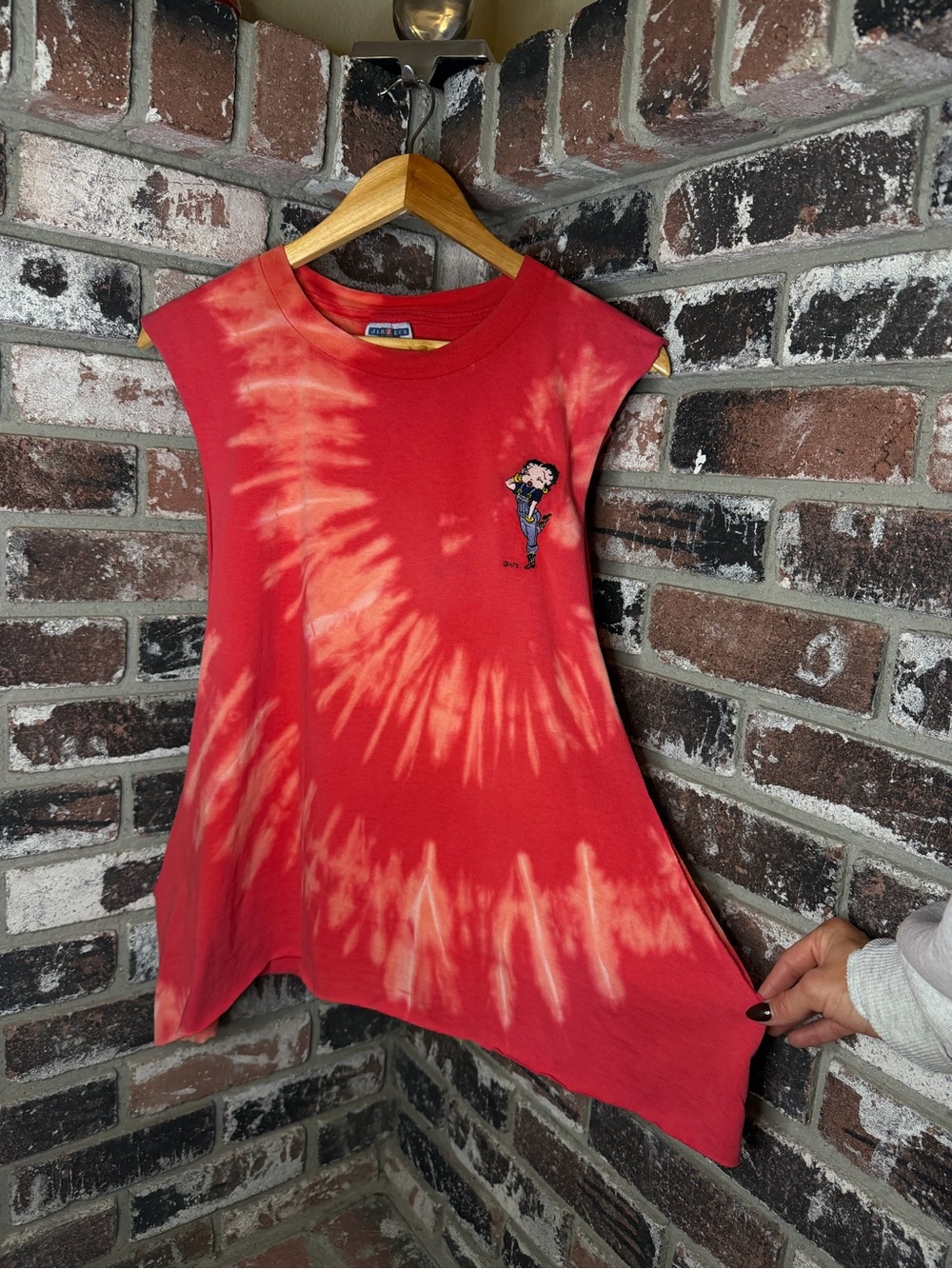 Jerzees Vintage Betty Boop Custom Cut Tank Top - 90s Red Bleach Tie Dye